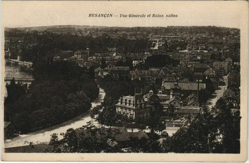Carte postale ancienne Besancon vue generale et Bains Salins France à Besançon