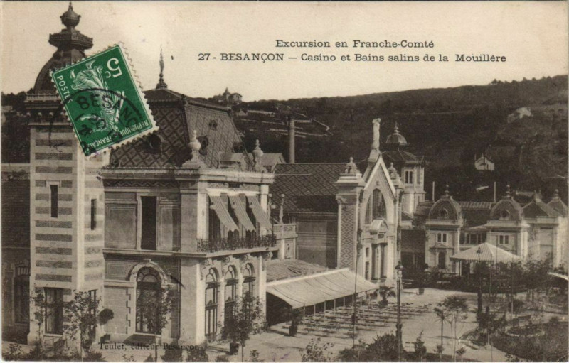 Carte postale ancienne Besancon Casino et Bains Salins de la Mouillere France à Besançon