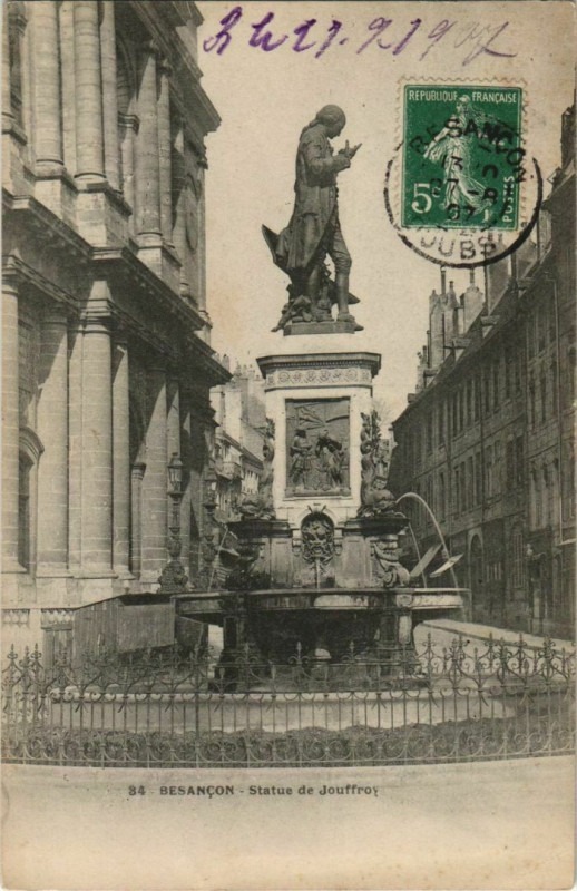 Carte postale ancienne Besancon Statue de Jouffroy France à Besançon