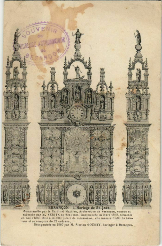 Carte postale ancienne Besancon Horloge de Saint-Jean France à Besançon
