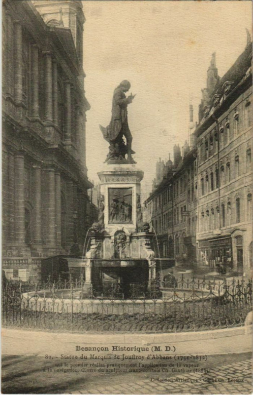 Carte postale ancienne Besancon Statue du Marquis de Jouffroy d'Abbans France à Besançon