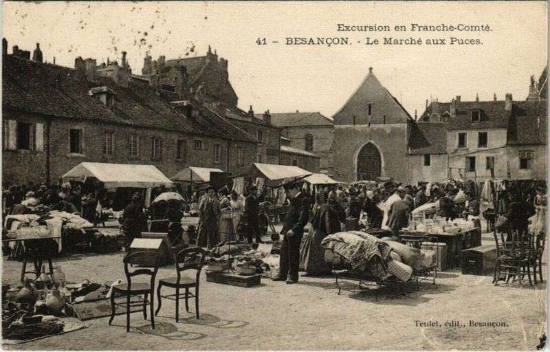 Carte postale ancienne Besancon - le Marché aux Puces à Besançon