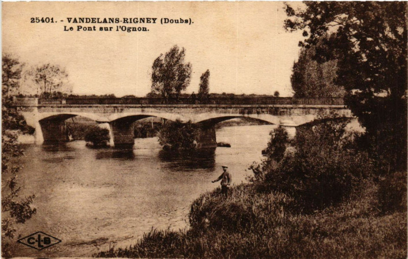 Carte postale ancienne Vandelans-Rigney - Le Pont sur l'Ognon à Rigney