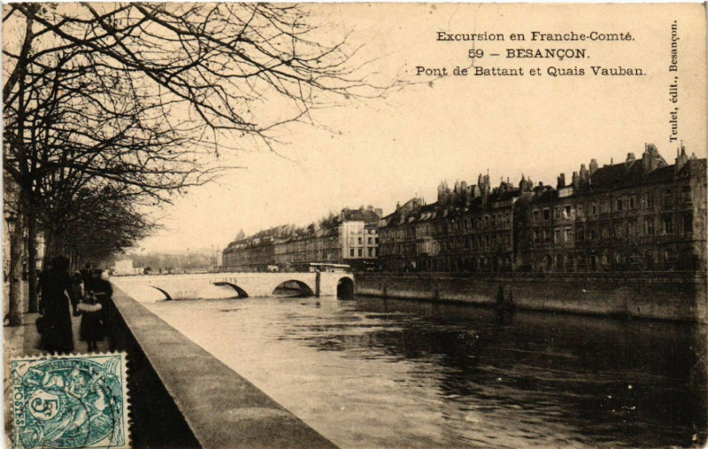 Carte postale ancienne Besancon - Pont de Battant et Quais Vauban à Besançon