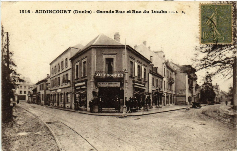 Carte postale ancienne Audincourt - Grande-Rue et Rue du Doubs à Audincourt