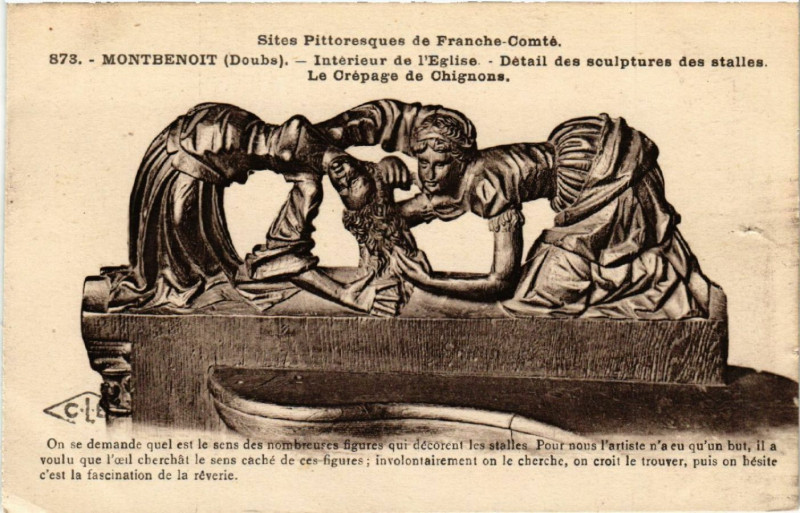 Carte postale ancienne Montbenoit - Interieur de l'Eglise - Le Crepage de Chignons à Montbenoît