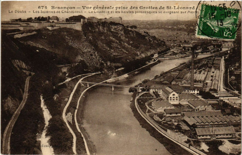 Carte postale ancienne Besancon - Vue générale prise des Grottes de Saint-Léonard à Besançon