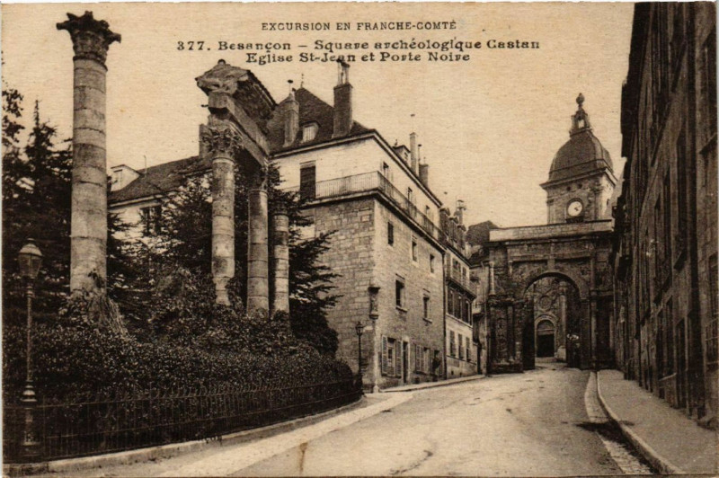 Carte postale ancienne Besancon - Square Archéologique Castan - Eglise Saint-Jean à Besançon