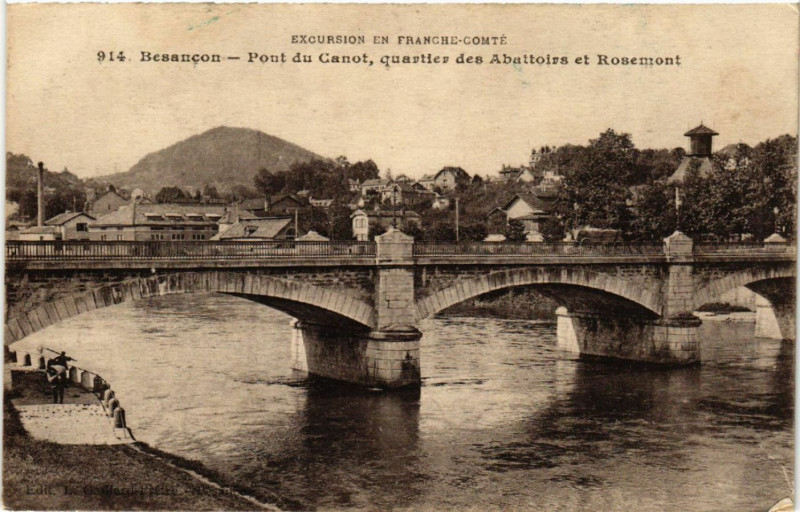 Carte postale ancienne Besancon - Pont du Carnot - quartier des Abattoirs et Rosemont à Besançon