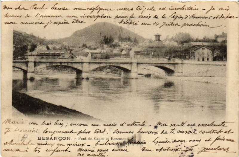 Carte postale ancienne Besancon - Pont de Canot et Rosemont à Besançon