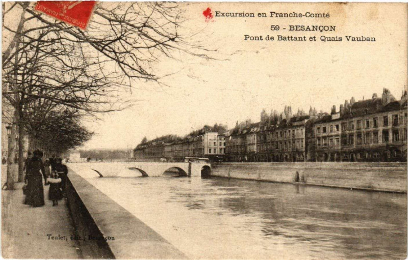 Carte postale ancienne Besancon - Pont de Battant et Quais Vauban à Besançon