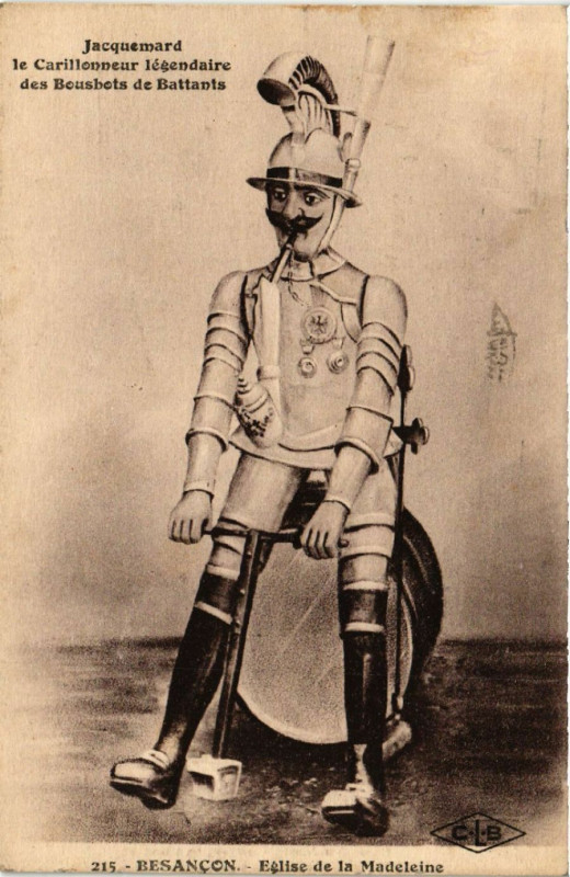 Carte postale ancienne Besancon - Eglise de la Madeleine - Jacquemard - Folklore à Besançon
