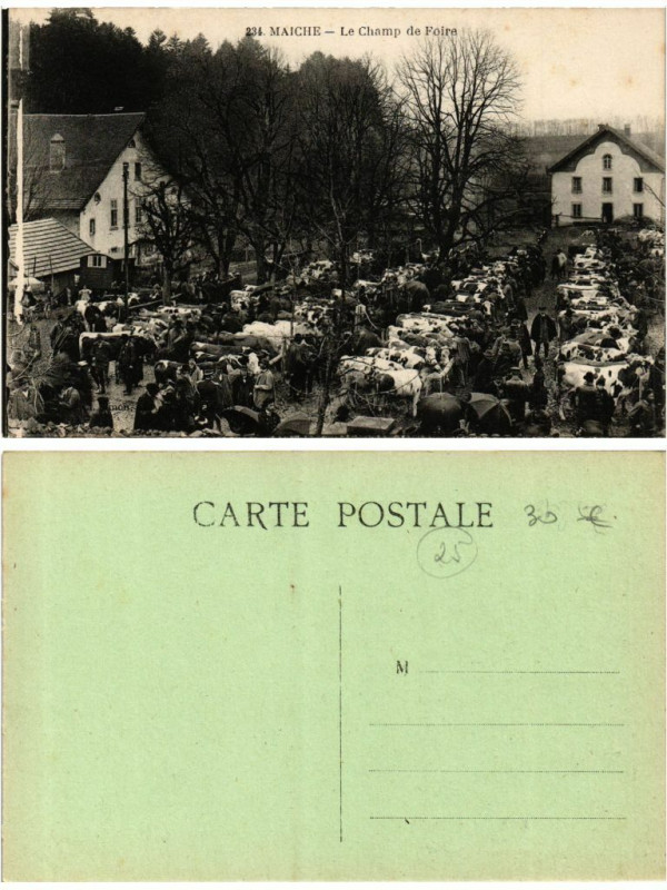 Carte postale ancienne Maiche Le Champ de Foire à Maîche