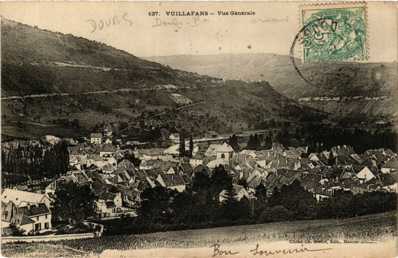 Carte postale ancienne Vuillafans - Vue générale à Vuillafans