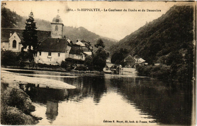 Carte postale ancienne Saint-Hippolyte - Le Confluent du Doubs et du Dessoubre à Saint-Hippolyte