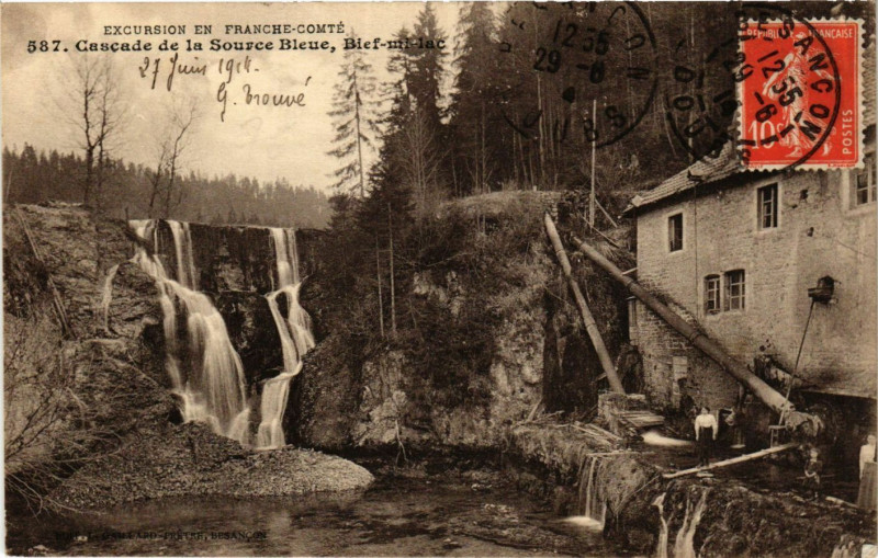 Carte postale ancienne Excursion en Franche-Comte - Cascade de la Source Bleue