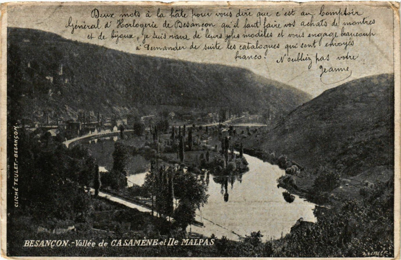Carte postale ancienne Besancon - Vallée de Casaméne et Ile Malpas à Besançon