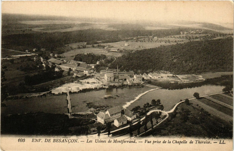Carte postale ancienne Env. de Besancon - Les Usines de Montferrand - Vue prise de la .. à Besançon