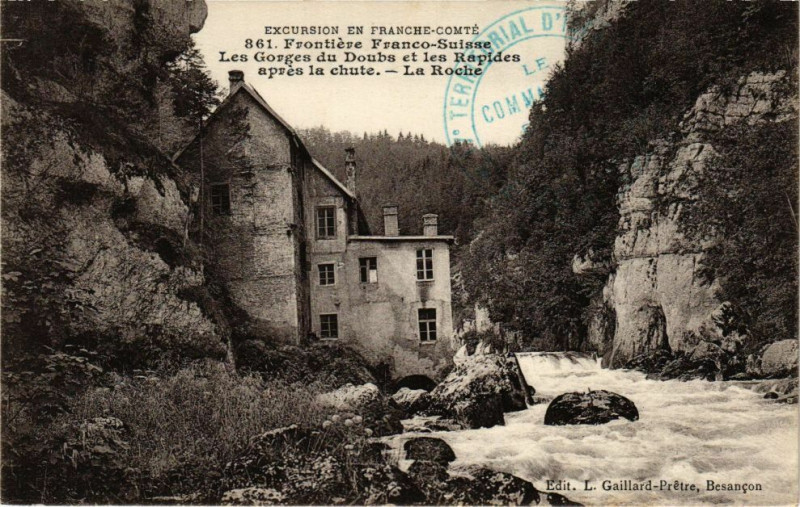Carte postale ancienne Les Gorges du Doubs et les Rapides aprés la chute - La Roche à Doubs