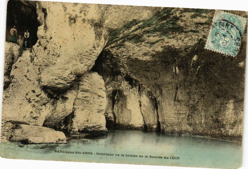 Carte postale ancienne Nans-sous-Sainte-Anne - Intérieur de la Grotte de la Source du Lizon à Nans-sous-Sainte-Anne