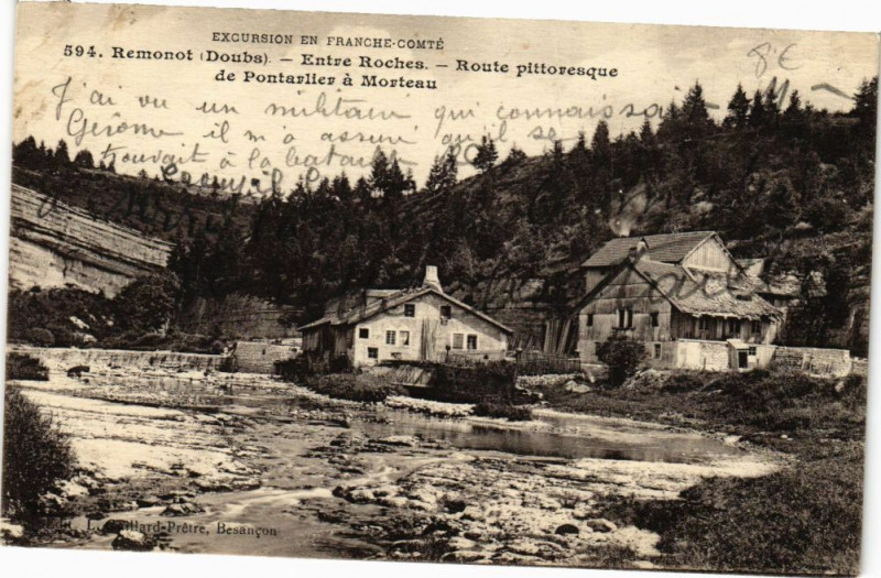 Carte postale ancienne Remonot - Enre Roches - Route pittoresque de Pontarlier... à Pontarlier