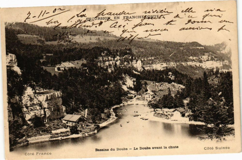 Carte postale ancienne Bassins du Doubs - Le Doubs avant la chute à Doubs