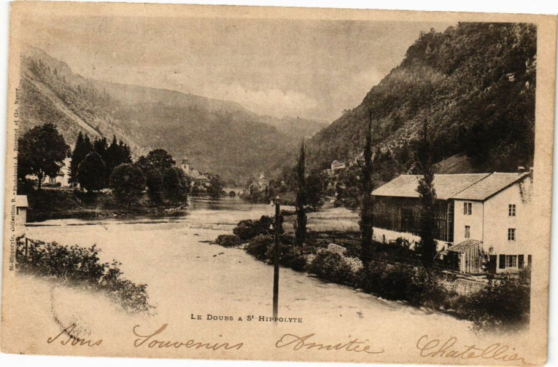 Carte postale ancienne Le Doubs a Saint-Hippolyte à Doubs