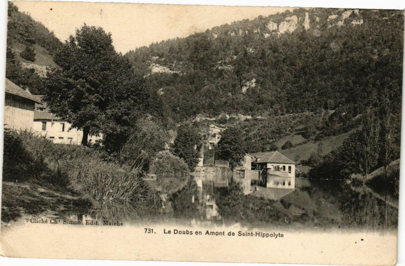 Carte postale ancienne Le Doubs en Amont de Saint-Hippolyte à Doubs