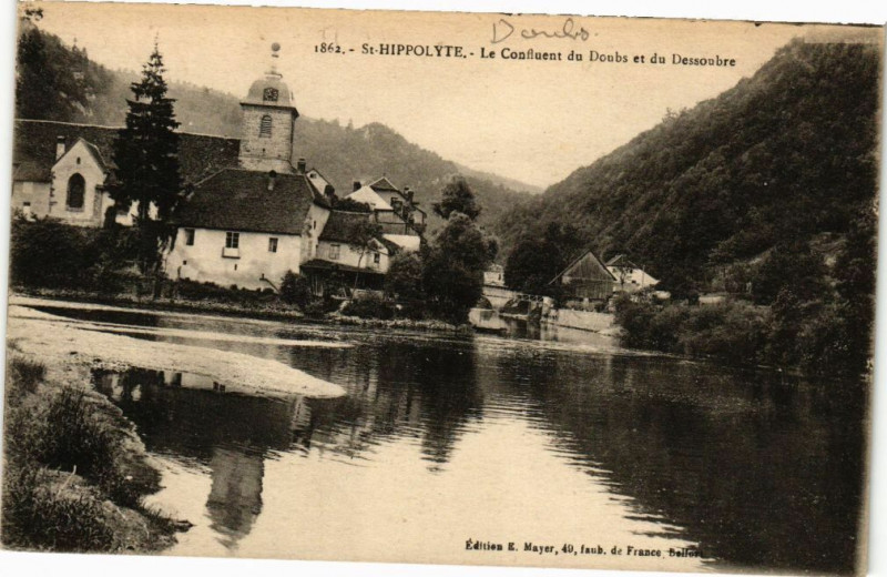 Carte postale ancienne Saint-Hippolyte - Le Confluent du Doubs et du Dessoubre à Saint-Hippolyte