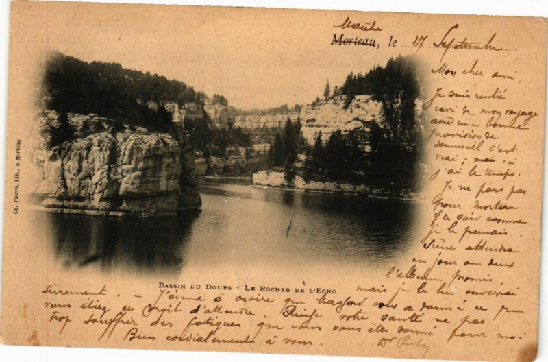 Carte postale ancienne Bassin du Doubs - Le Rochar de L'Echo à Doubs