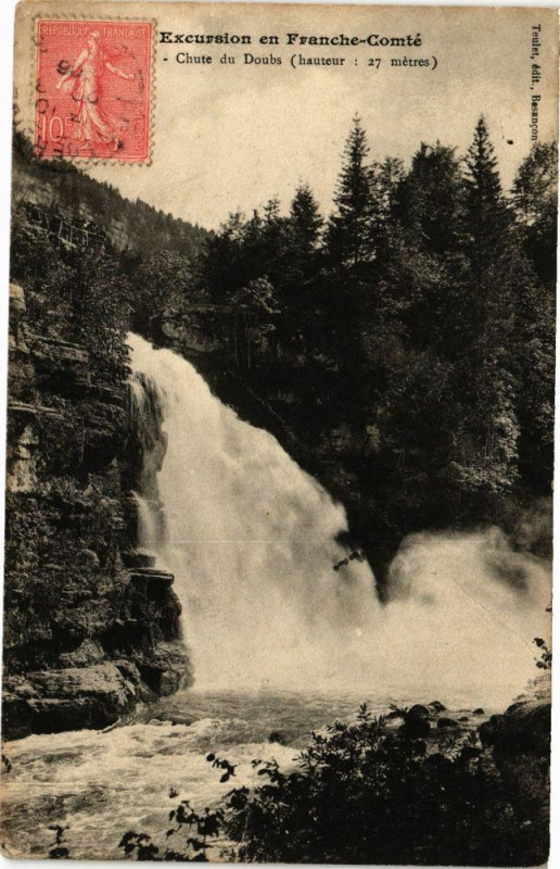 Carte postale ancienne Excursion en Franche-Comté - Chute du Doubs (hauteur 27 métres) à Doubs