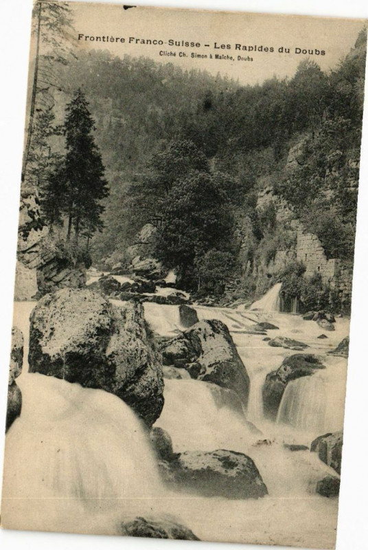 Carte postale ancienne Frontiere Franco Suisse - Les Rapides du Doubs à Doubs