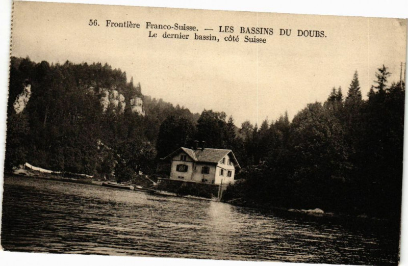 Carte postale ancienne Les Bassins du Doubs - Le dernier Bassin coté Suisse à Doubs