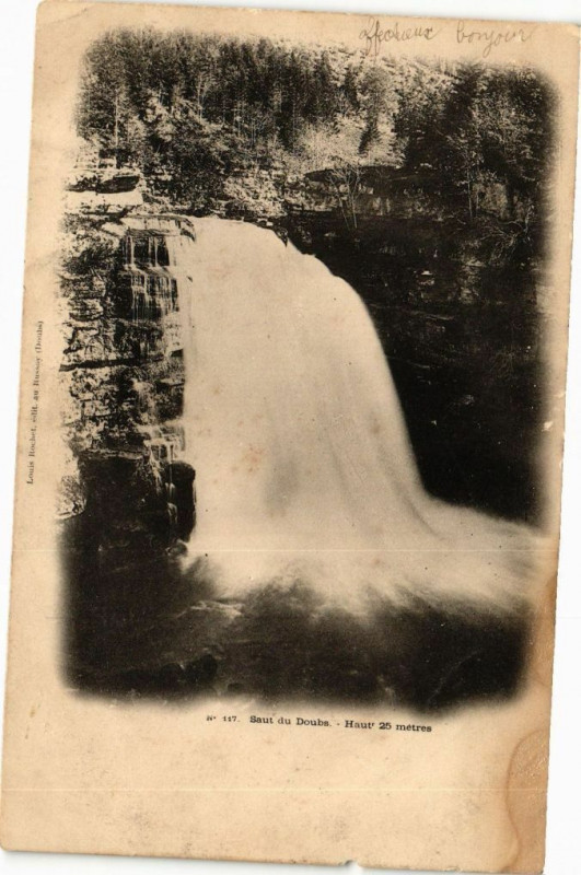 Carte postale ancienne Saut du Doubs Haut 25 métres à Doubs