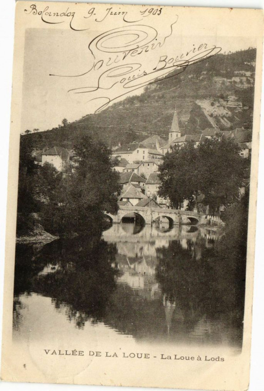Carte postale ancienne Vallée de la Loue - La Loue a Lods (9 Juin 1903) à Lods