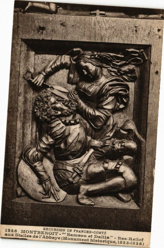Carte postale ancienne Montbenoit - Samson et Dalila - Bas Relief aux Stalles de .. à Montbenoît