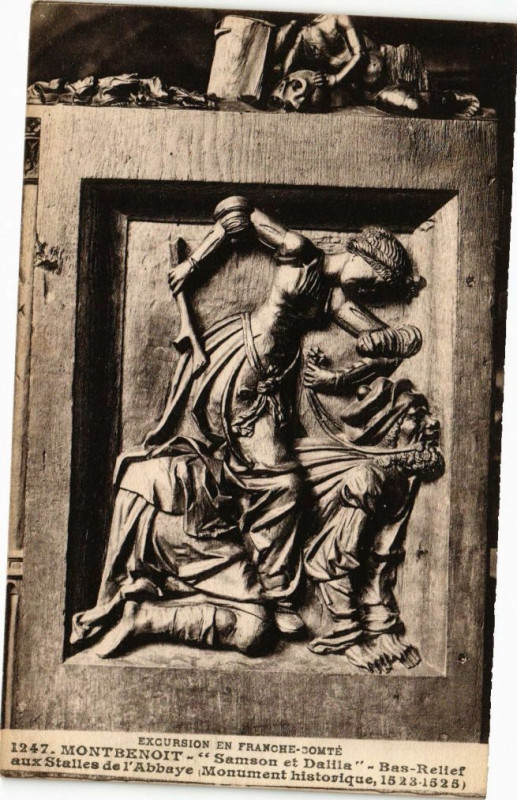 Carte postale ancienne Montbenoit - Samson et Dalila - Bas Relief aux Stalles de .. à Montbenoît