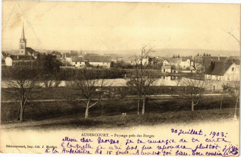 Carte postale ancienne Audincourt - Paysage pres des Forges à Audincourt