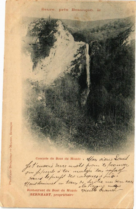 Carte postale ancienne Beure pres Besancon le ...Cascade du Bout du Monde à Beure