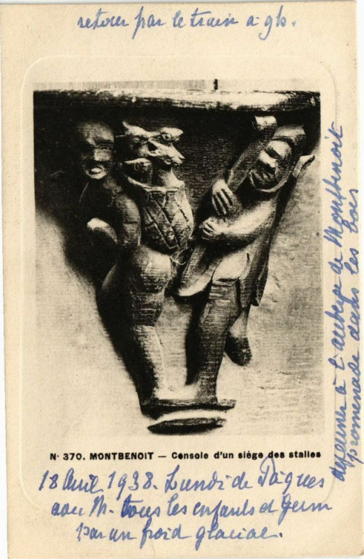Carte postale ancienne Montbenoit - Consoie d'un alége des stalles à Montbenoît