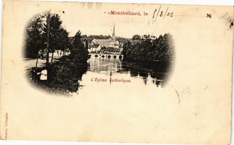 Carte postale ancienne Montbeliard le . 9/8/02 - L'Eglise catholique à Montbéliard
