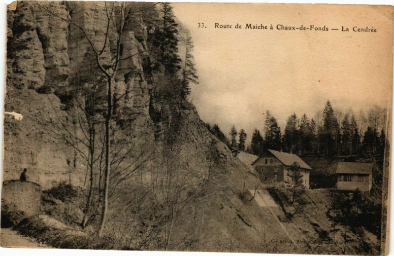 Carte postale ancienne Route de Maiche a Chaux-de-Fonds - La Cendrée à Maîche