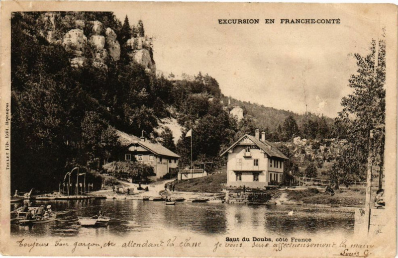 Carte postale ancienne Excursion en Franche-Comté - Saut du Doubs coté France à Doubs