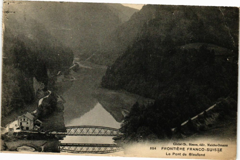 Carte postale ancienne Frontiere Franco-Suisse - Le Pont de Blaufond