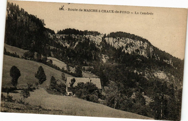 Carte postale ancienne Route de Maiche a Chaux-de-Fond - La Cendrée à Maîche