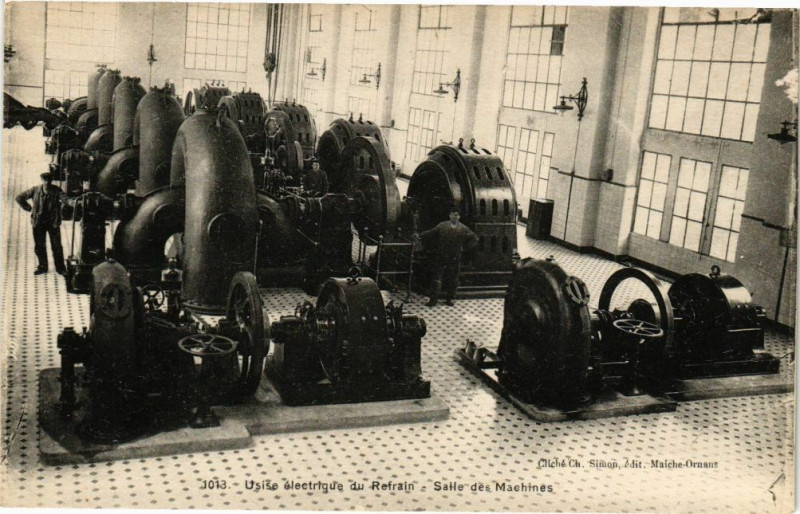 Carte postale ancienne Usine électrique du Refrain - Salles des Machines