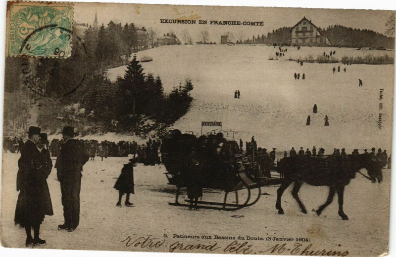 Carte postale ancienne Excursion En Franche-Comte - Patineurs