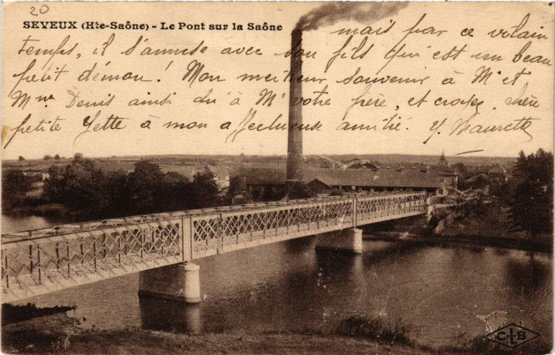 Carte postale ancienne Seveux - Le Pont sur la Saone