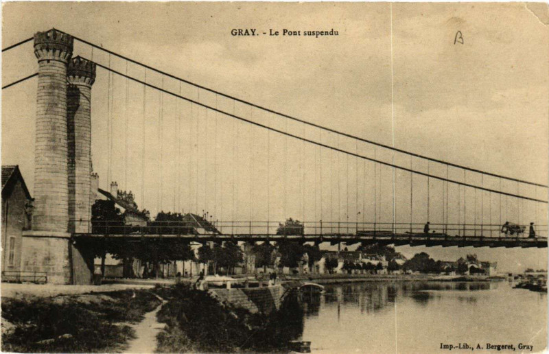 Carte postale ancienne Gray - Le Pont Suspendu à Gray