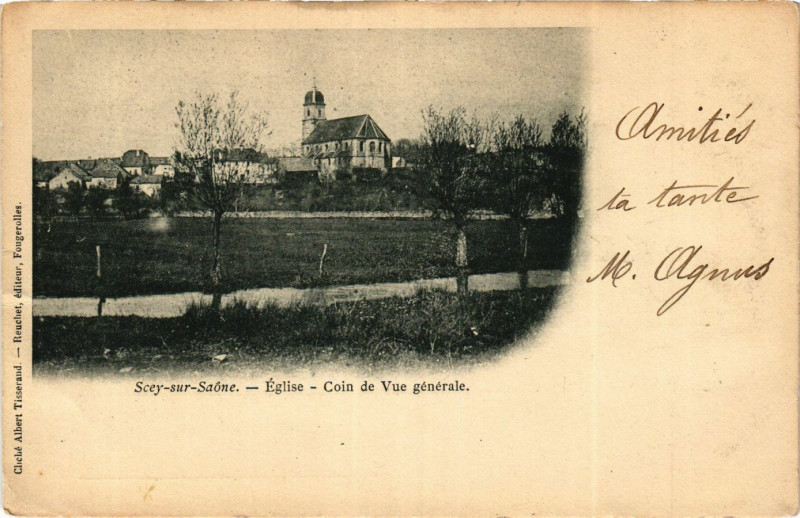 Carte postale ancienne Scey-sur-Saone - Eglise - Coin de Vue générale